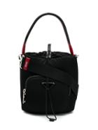 Prada Logo Plaque Bucket Bag - Black