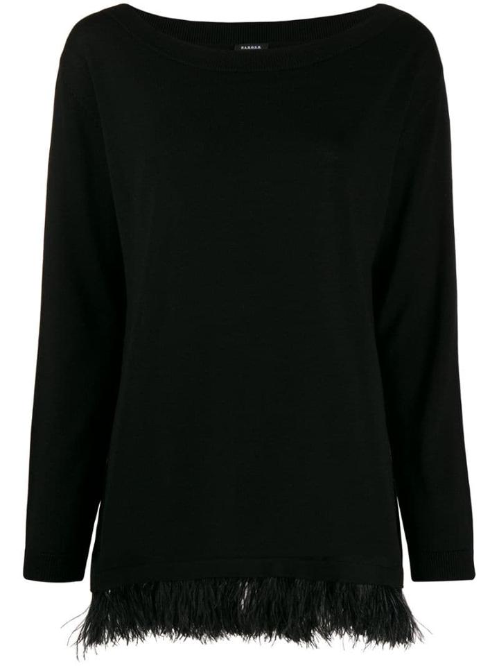 P.a.r.o.s.h. Boat Neck Feather Trim Sweater - Black