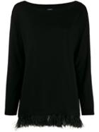 P.a.r.o.s.h. Boat Neck Feather Trim Sweater - Black