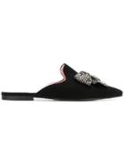 Pretty Ballerinas Bead Embroidered Pointed Mules - Black