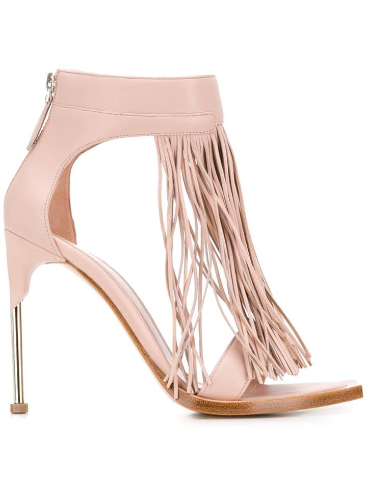 Alexander Mcqueen Ankle-high Fringe Sandals - Pink