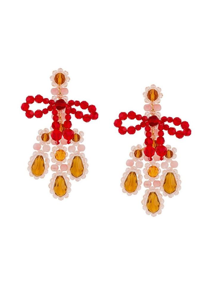 Simone Rocha Beaded Bow Chandelier Earrings - Pink