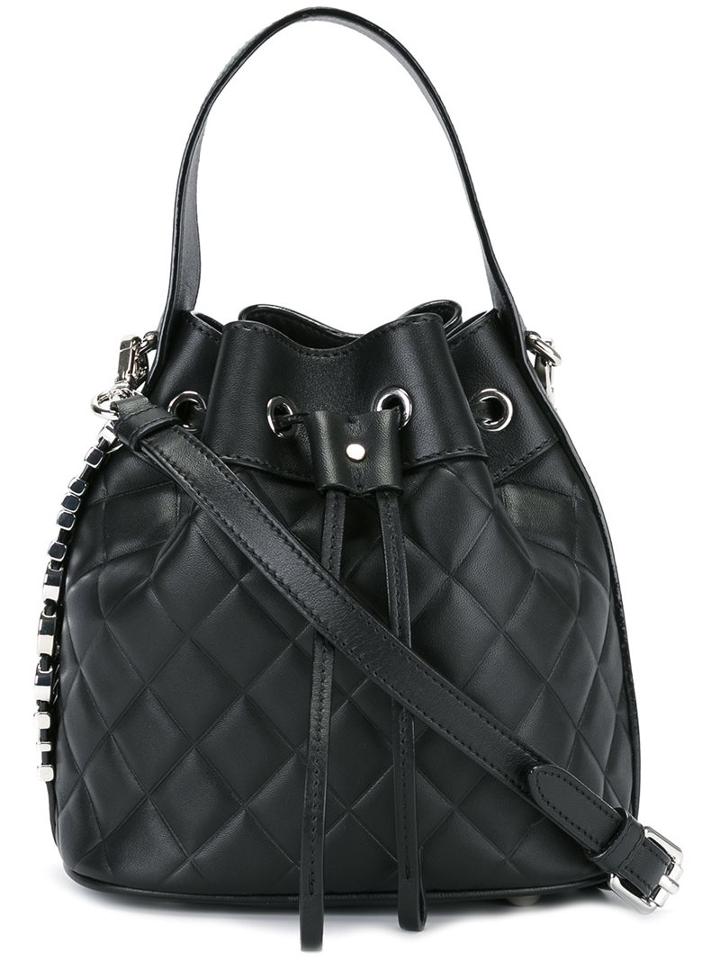 Moschino Quilted Logo Plaque Bucket Bag, Women's, Black