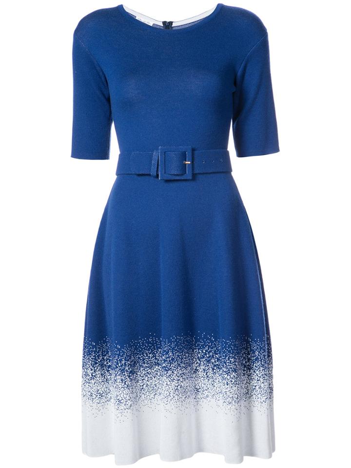 Oscar De La Renta Short Sleeve Degrade Dress - Blue
