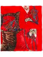 Dolce & Gabbana Cat Print Scarf, Women's, Red, Silk