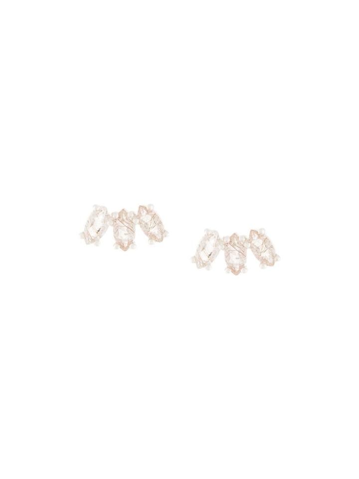 Natalie Marie Marquise Sun Rutilated Quartz Studs - Silver