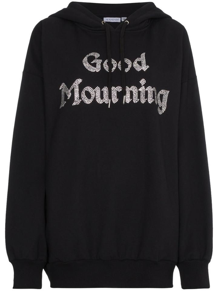 Ashish Crystal Embellished Slogan Hoodie - Black