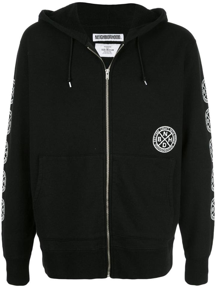 Neighborhood Logo Patch Zip Hoodie - Black