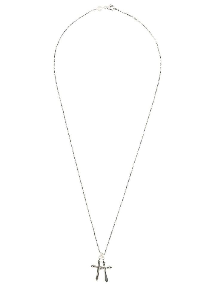 Northskull Enameled Cross Necklace - Silver
