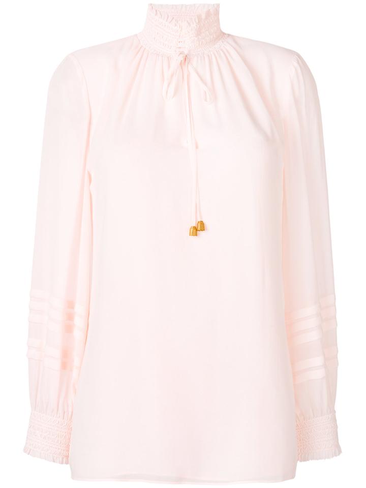 Tory Burch Haley Smocked Blouse - Pink & Purple