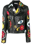 Alice+olivia Floral Patch Biker Jacket - Black