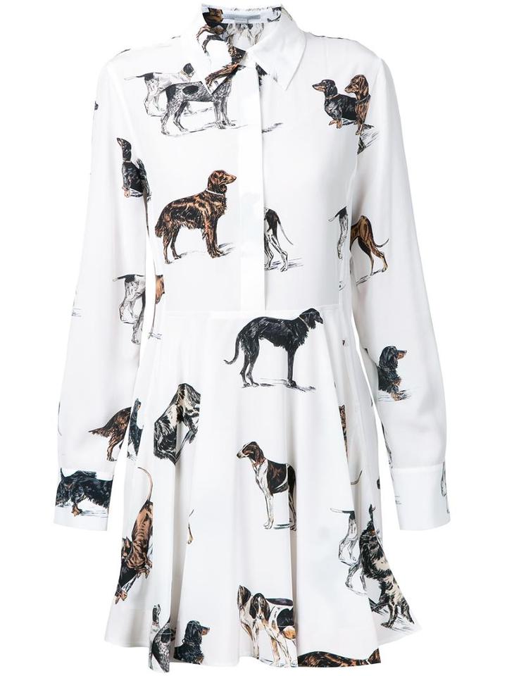 Stella Mccartney Dog Print Shirt Dress, Women's, Size: 38, White, Silk