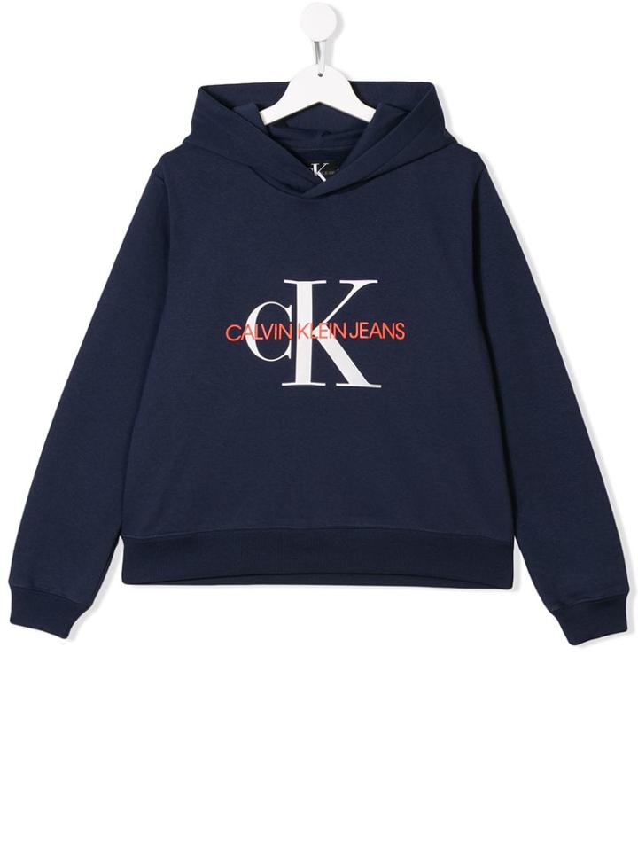 Calvin Klein Kids Teen Logo Print Hoodie - Blue