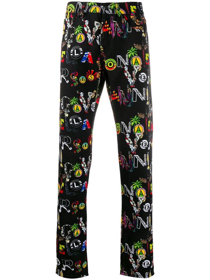 Versus Lettering Print Straight-leg Jeans - Black