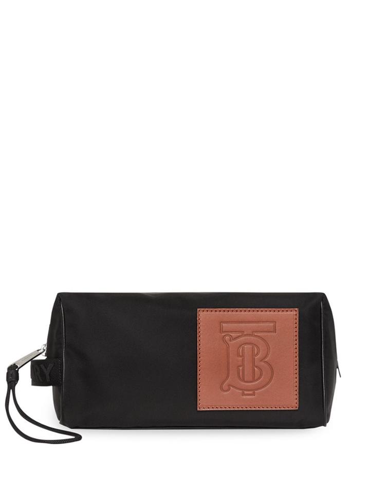 Burberry Leather Monogram Motif Nylon Pouch - Black