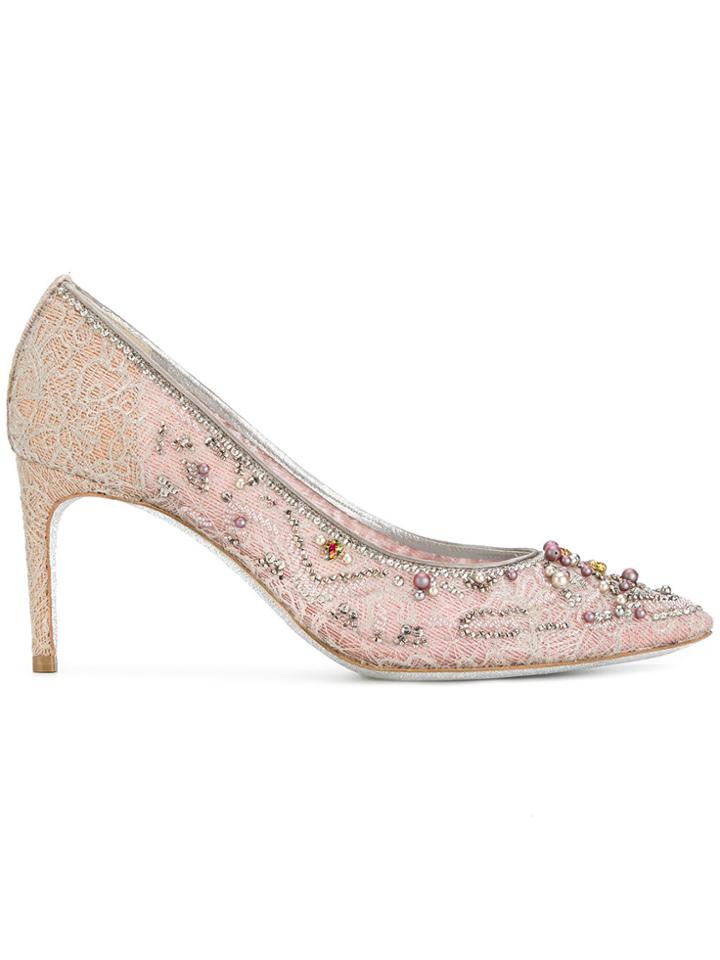 René Caovilla Embellished Mid Pumps - Pink & Purple