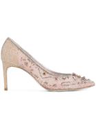 René Caovilla Embellished Mid Pumps - Pink & Purple