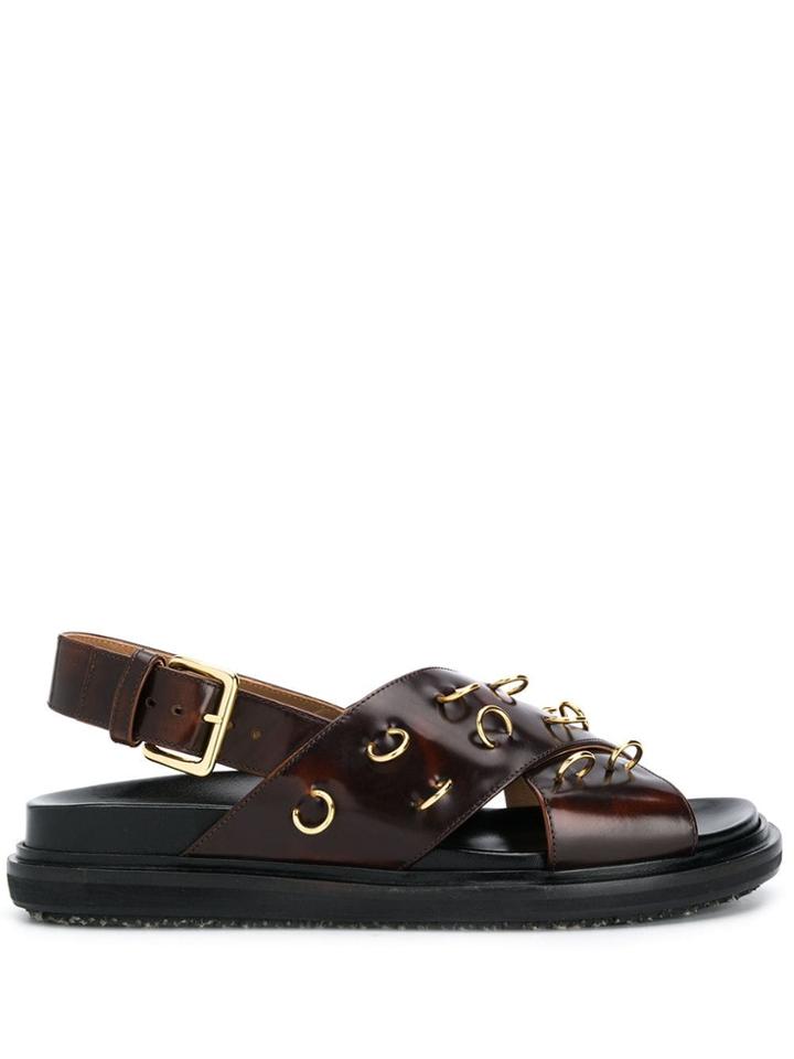 Marni Pierced Crossover Strap Sandals - Brown