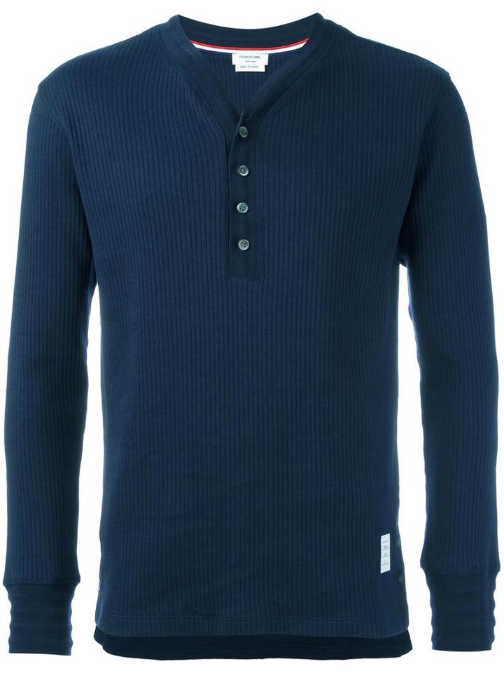 Thom Browne Henley Longsleeved T-shirt, Men's, Size: 3, Blue, Cotton
