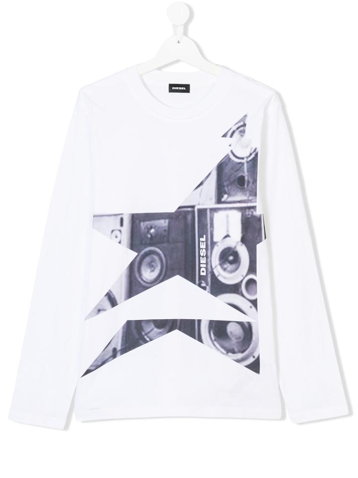 Diesel Kids Teen Speaker Print T-shirt - White