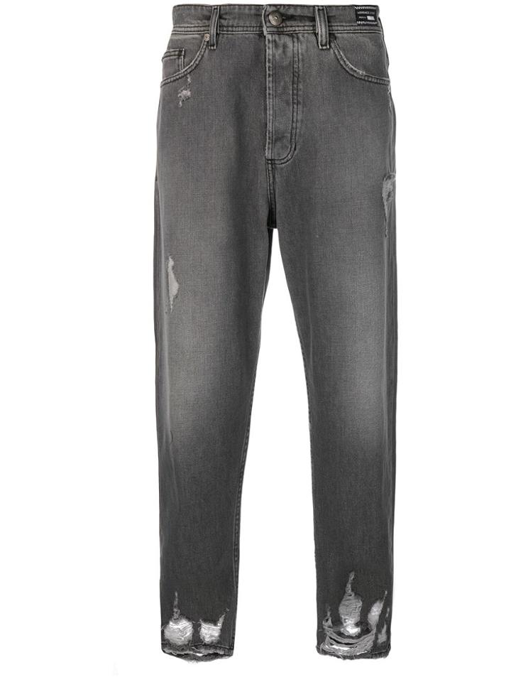 Versace Jeans Ripped Straight-leg Jeans - Grey