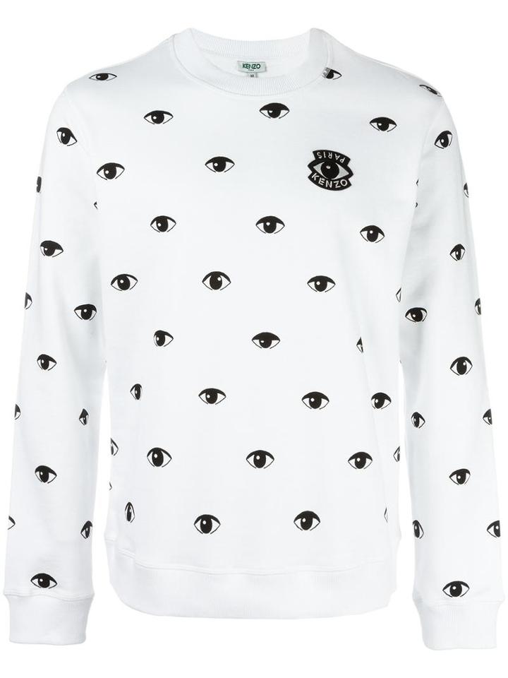 Kenzo Eyes Allover Print Sweatshirt, Men's, Size: Large, White, Cotton