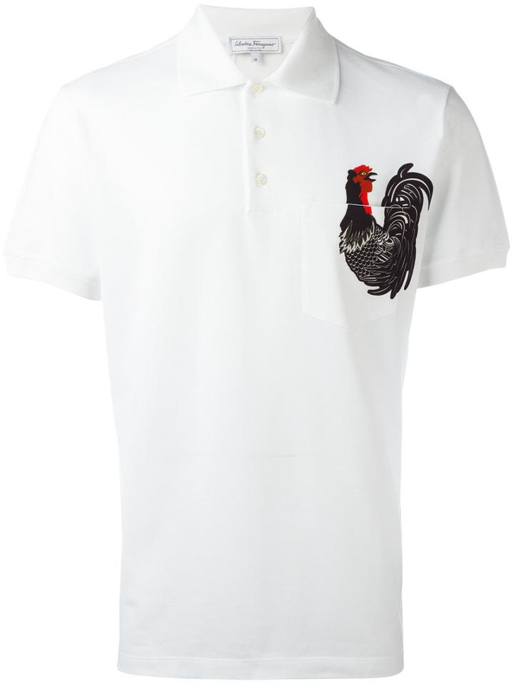 Salvatore Ferragamo Cockerel Print Polo Shirt, Men's, Size: Small, Red, Cotton