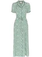 Hvn Maria Floral Print Long Silk Shirt Dress - Green