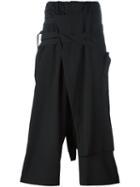 Yohji Yamamoto Strappy Wide-legged Cropped Trousers, Men's, Size: 5, Black, Wool