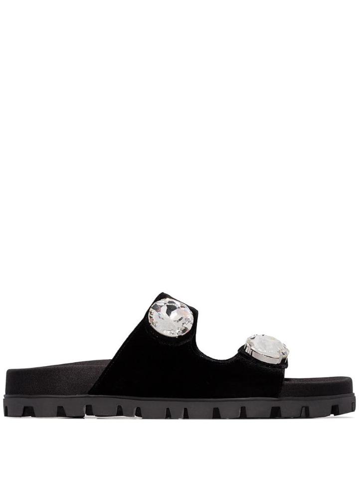 Miu Miu Crystal Embellished Slides - Black