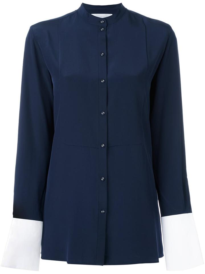Victoria Victoria Beckham Cuff Contrast Collarless Shirt, Women's, Size: 14, Blue, Silk/cotton
