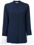 Victoria Victoria Beckham Cuff Contrast Collarless Shirt, Women's, Size: 14, Blue, Silk/cotton