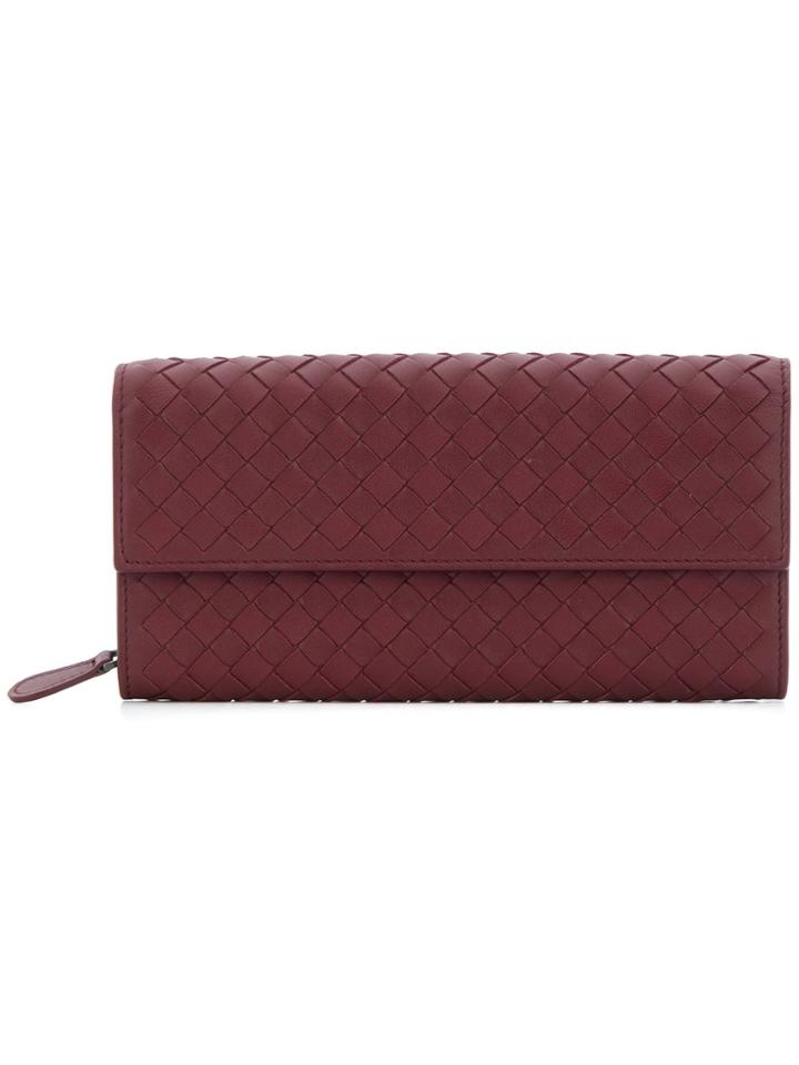 Bottega Veneta Continental Intrecciato Wallet - Pink & Purple