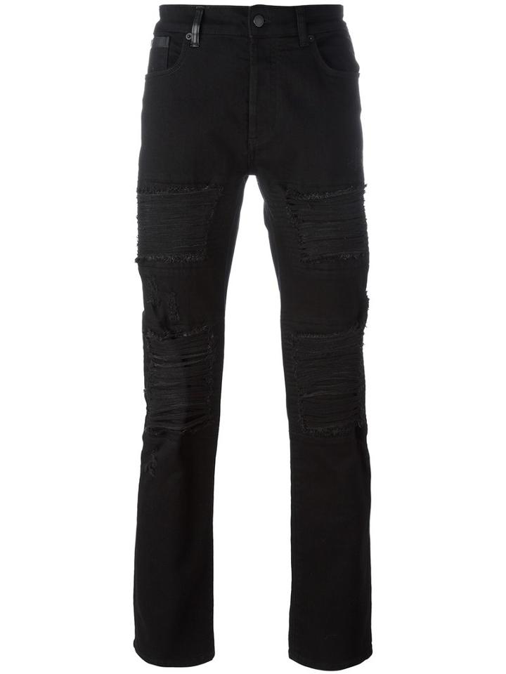 Marcelo Burlon County Of Milan Ripped Slim-fit Jeans, Men's, Size: 33, Black, Cotton/spandex/elastane/polyester