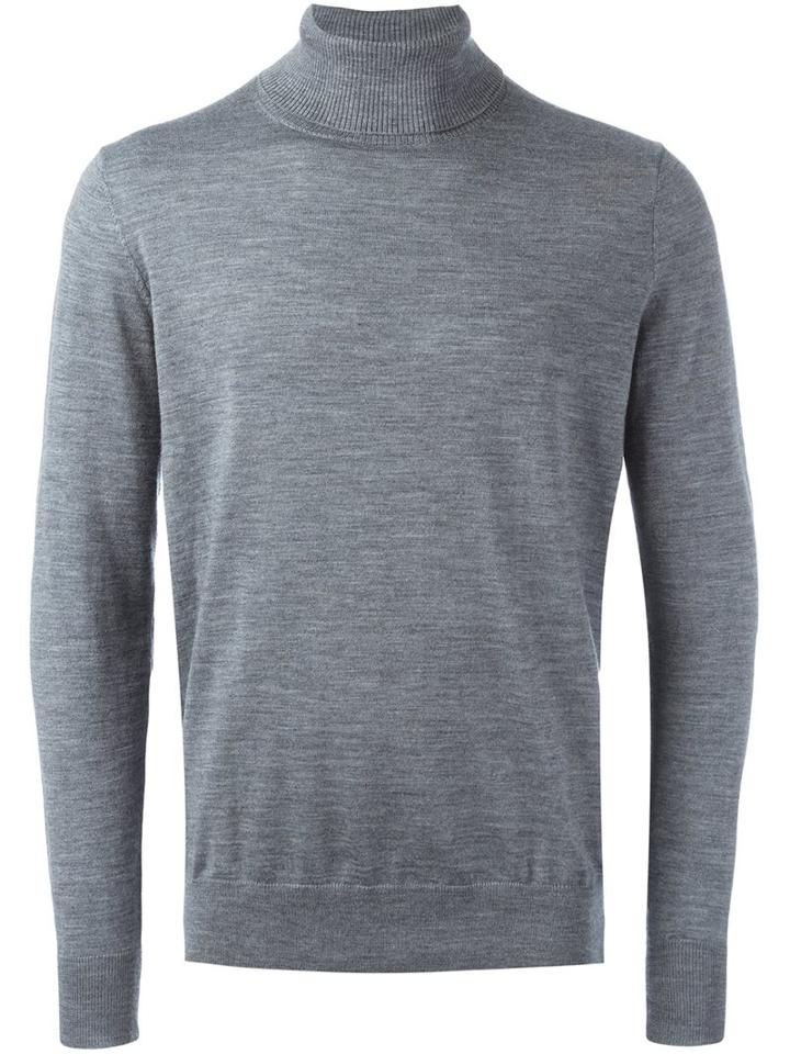 Closed Roll Neck Sweater, Men's, Size: Small, Grey, Virgin Wool