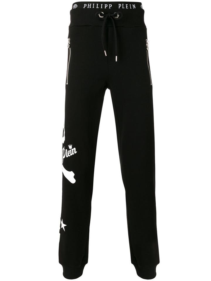 Philipp Plein Skull And Crossbones Logo Print Track Pants, Men's, Size: Small, Black, Cotton
