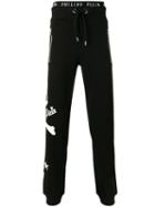 Philipp Plein Skull And Crossbones Logo Print Track Pants, Men's, Size: Small, Black, Cotton
