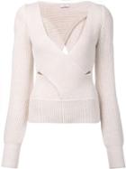 Tome Cut-off Detailing V-neck Blouse - Nude & Neutrals