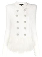 Balmain Fringed Double-breasted Coat - White