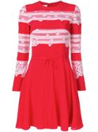 Valentino Lace Panel Knitted Dress - Red