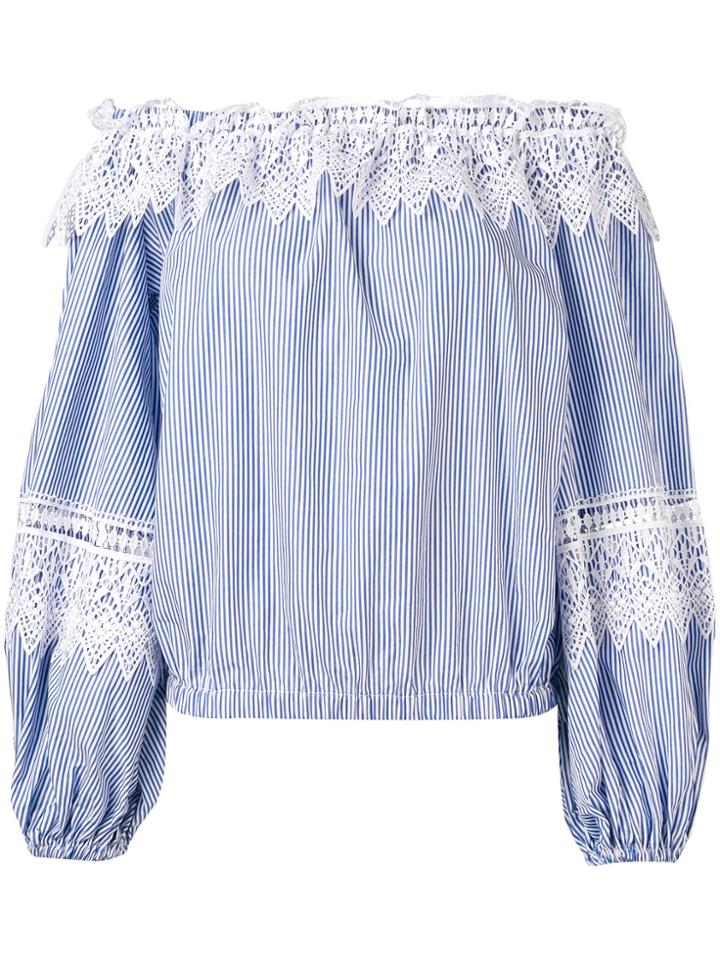 Forte Couture Off-shoulder Striped Blouse - Blue
