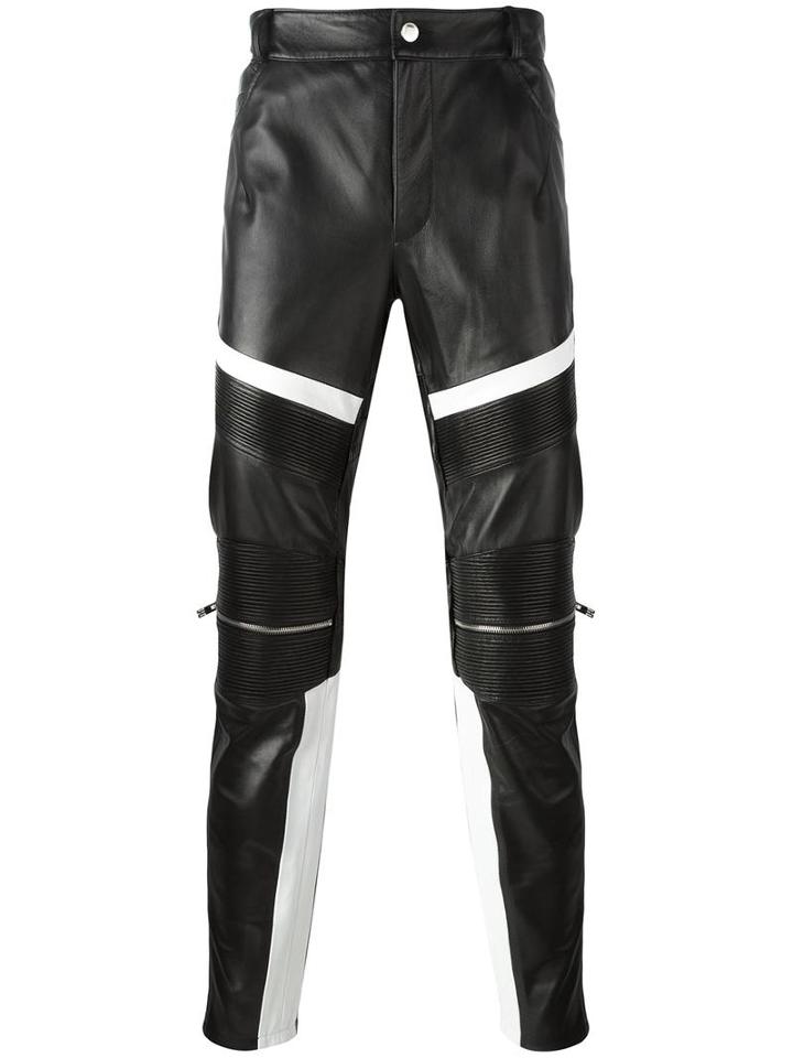 Les Hommes Urban Ribbed Zipped Detailing Trousers, Men's, Size: 48, Black, Cotton/lamb Skin/polyester/viscose