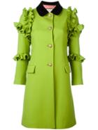 Gucci Flounce Coat, Women's, Size: 40, Green, Wool/cotton/spandex/elastane/silk