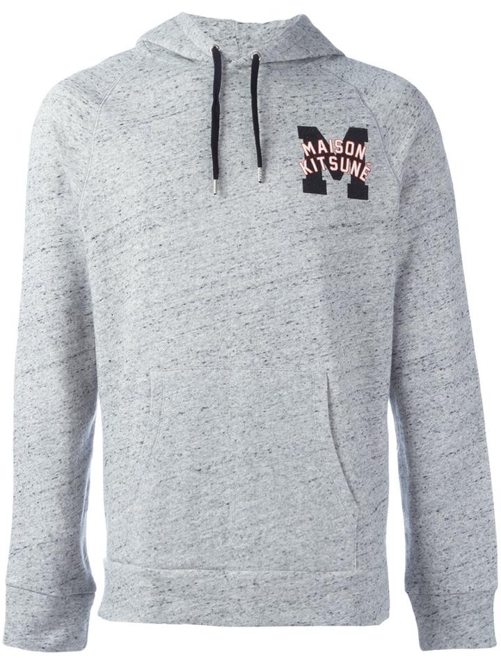 Maison Kitsuné Logo Print Hoodie, Men's, Size: Medium, Grey, Cotton