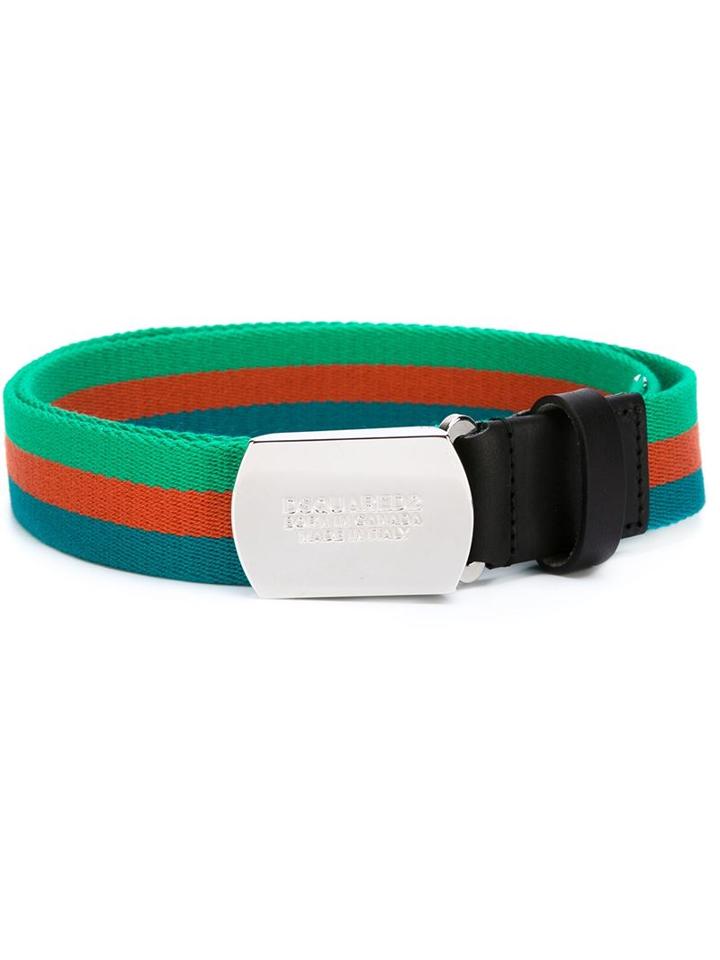 Dsquared2 Striped Belt, Men's, Size: 95, Green, Calf Leather/acrylic/polyamide/polypropylene