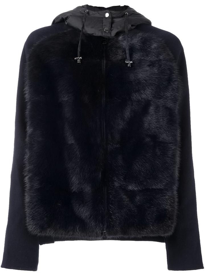 P.a.r.o.s.h. Wool Sleeves Fur Jacket, Women's, Size: Medium, Blue, Mink Fur/polyester/wool/duck Feathers