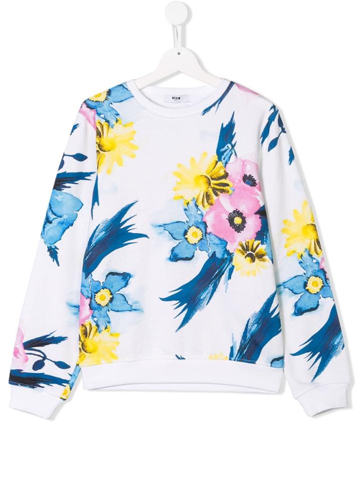 Msgm Kids Teen Floral Print Sweatshirt - White