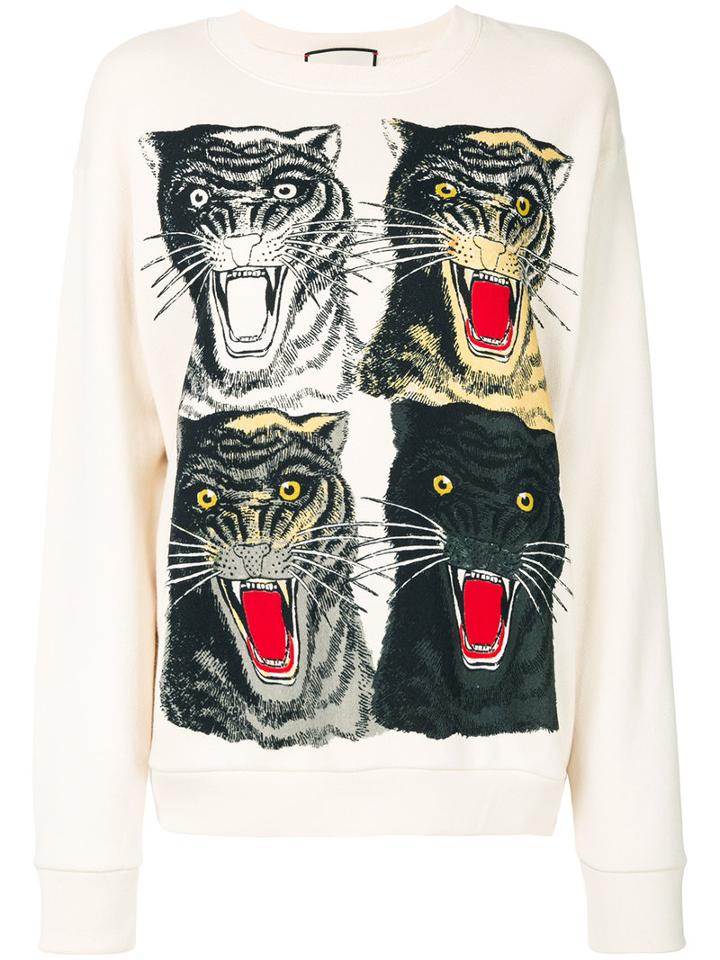 Gucci - Tiger Face Oversized Sweatshirt - Women - Cotton - M, Nude/neutrals, Cotton