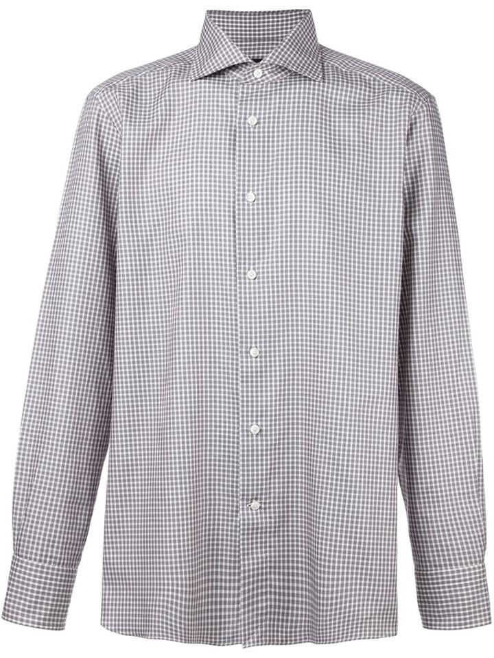 Ermenegildo Zegna Plaid Button Down Shirt, Men's, Size: 41, Pink/purple, Cotton