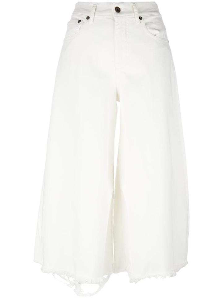 Off-white Cropped Wide-leg Jeans, Women's, Size: 28, White, Cotton/spandex/elastane